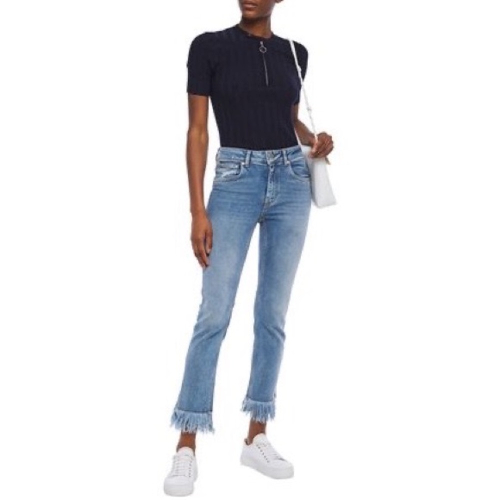 Maje | Panakou Fringe Trim‎ Faded High Rise Slim Leg Jeans Size 36
